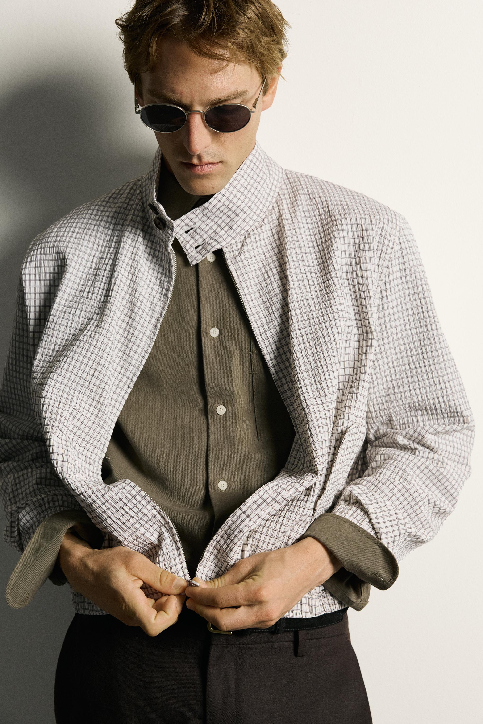 チェック柄クロップドフィットジャケット - オフホワイト | ZARA Japan 