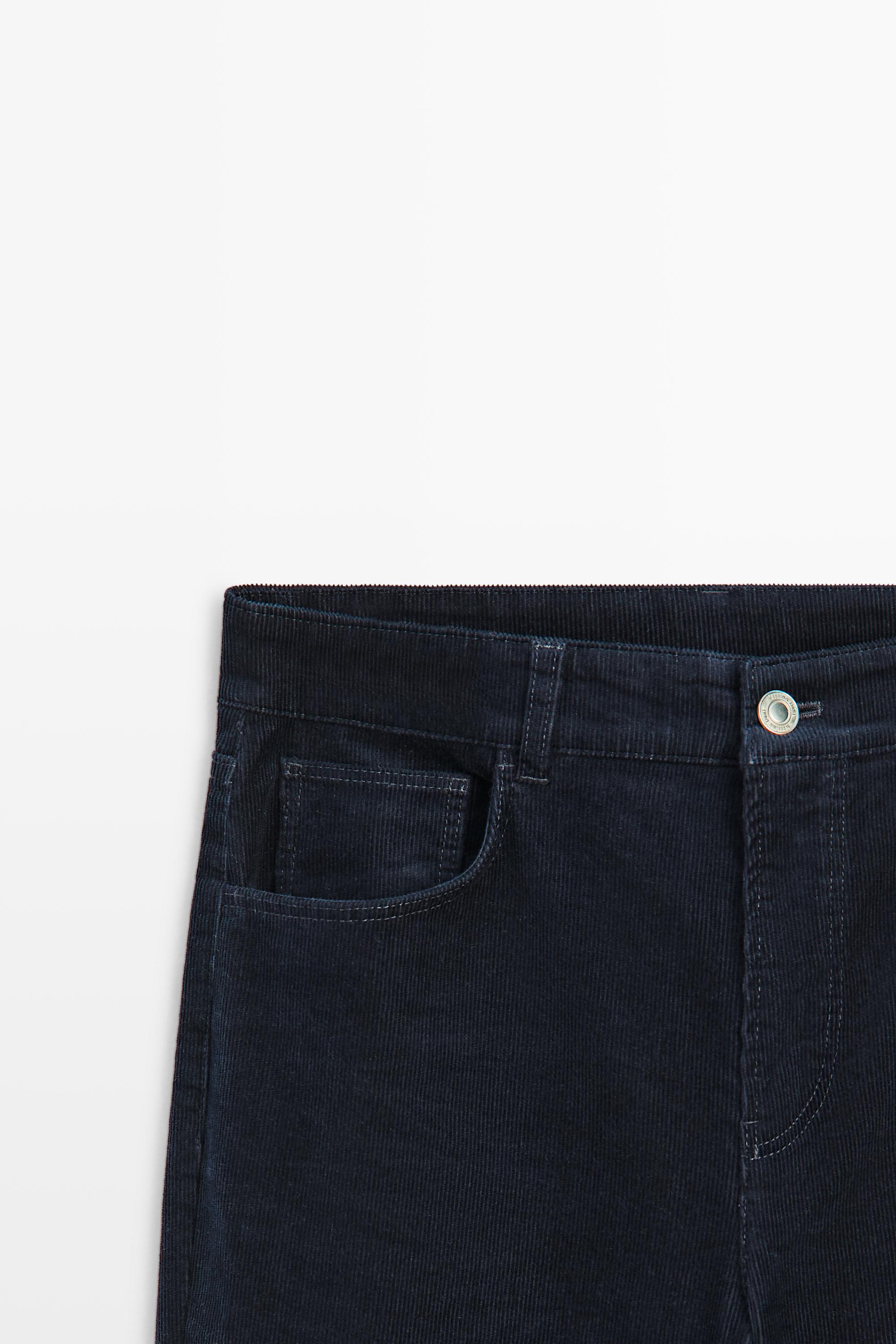 Pantalon slim straight taille moyenne en microvelours