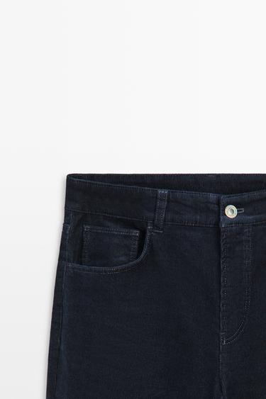 Mid-waist slim straight needlecord pants — Navy blue 2