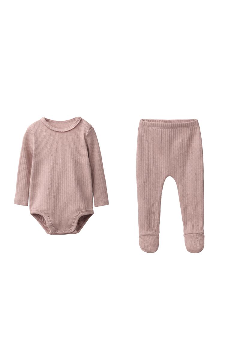 RIBBED BODYSUIT AND LEGGINGS PACK — Chalk pink