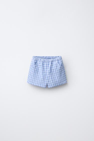 ШОРТЫ В КЛЕТКУ «ВИШИ» — ВЫЦВЕТШИЙ СИНИЙ от Zara