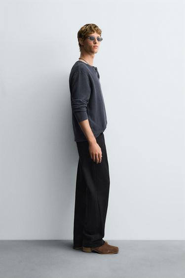 PULL COL BOUTONNÉ DÉLAVÉ - Indigo de Zara - Image 3