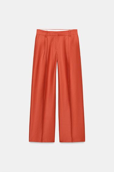 Zara 打褶直筒版長褲 - 暗橙色