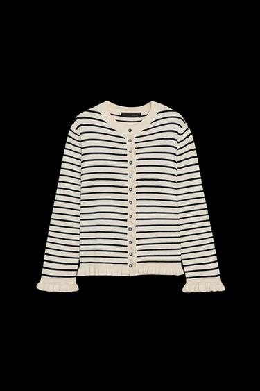 RUFFLE TRIM CARDIGAN - striped by Zara