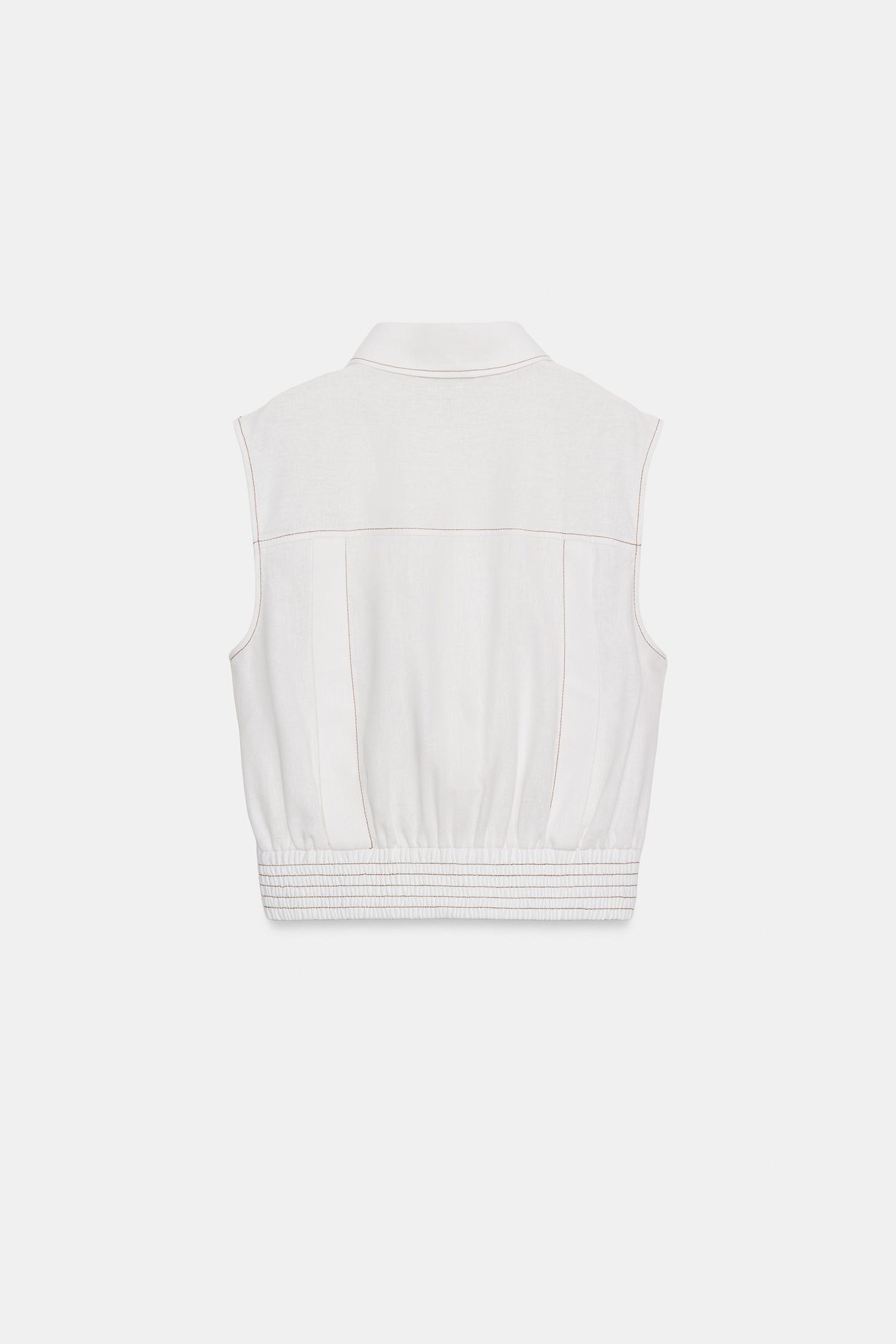 Женский топ Zara Linen Top with Topstitching, цвет: Белый — фото 3