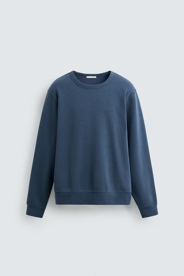BLUZË HOODIE BAZIKE ME QAFË TË RRUMBULLAKËT - E kaltër e mesme nga Zara