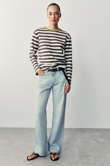 GESTREEPT T-SHIRT MET KRAAG - gestreept van Zara