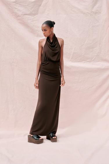 LONG HALTER DRESS WITH OPEN BACK - Dark brown by Zara