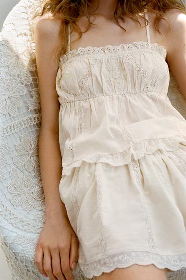 Zara EMBROIDERED ELASTIC TOP - Pink