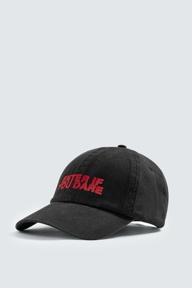 WASHED CAP WITH PRINTED TEXT - Anthracite grey by Zara