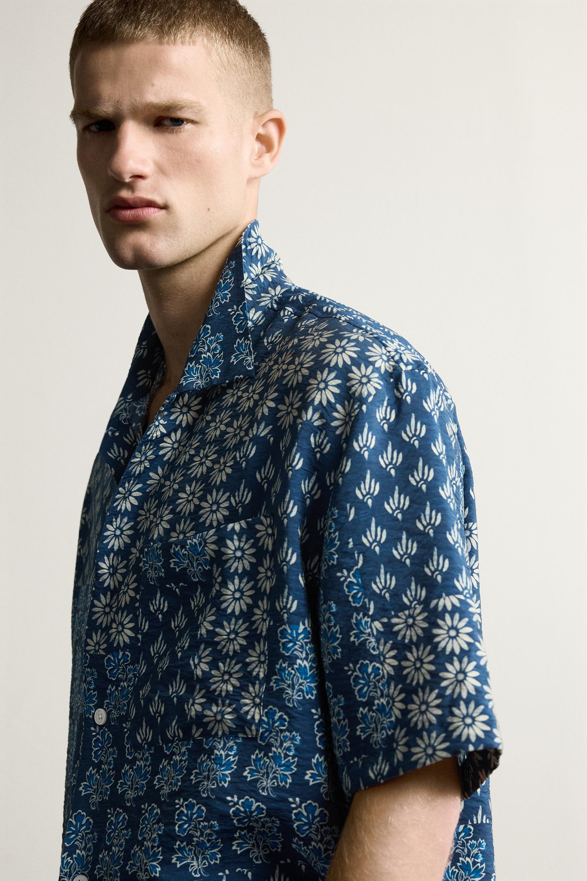 Мужские рубашки Zara PATCHWORK PRINT RELAXED FIT SHIRT — фото 6