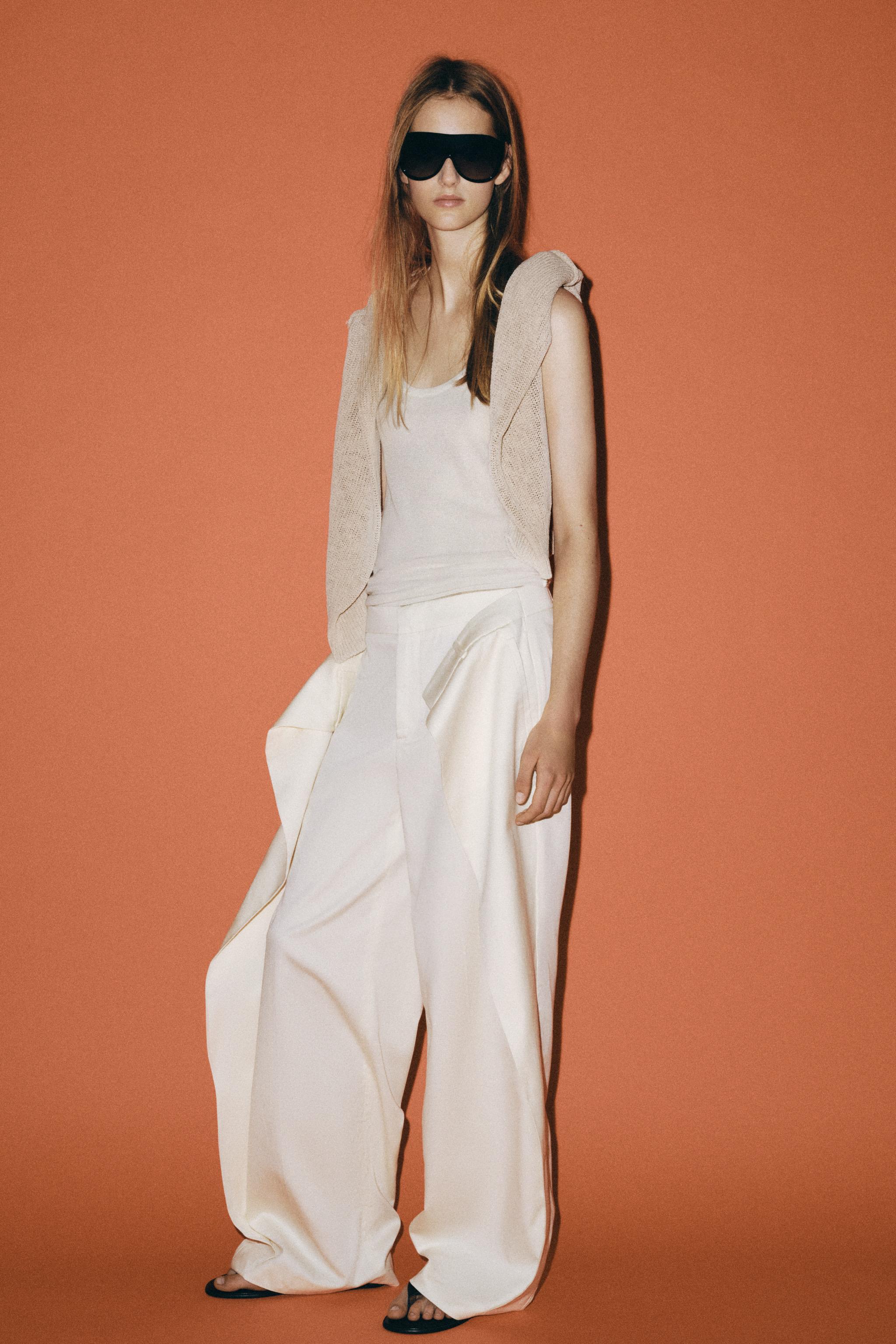 ZW COLLECTION WIDE-LEG PLEATED TROUSERS — Ecru