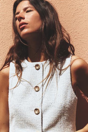 TEXTURED CROPPED WAISTCOAT - Ecru / Blue by Zara
