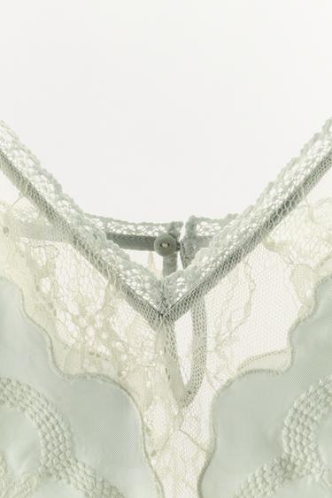 SATIN TOP WITH EMBROIDERED LACE - Greenish by Zara - Image 6