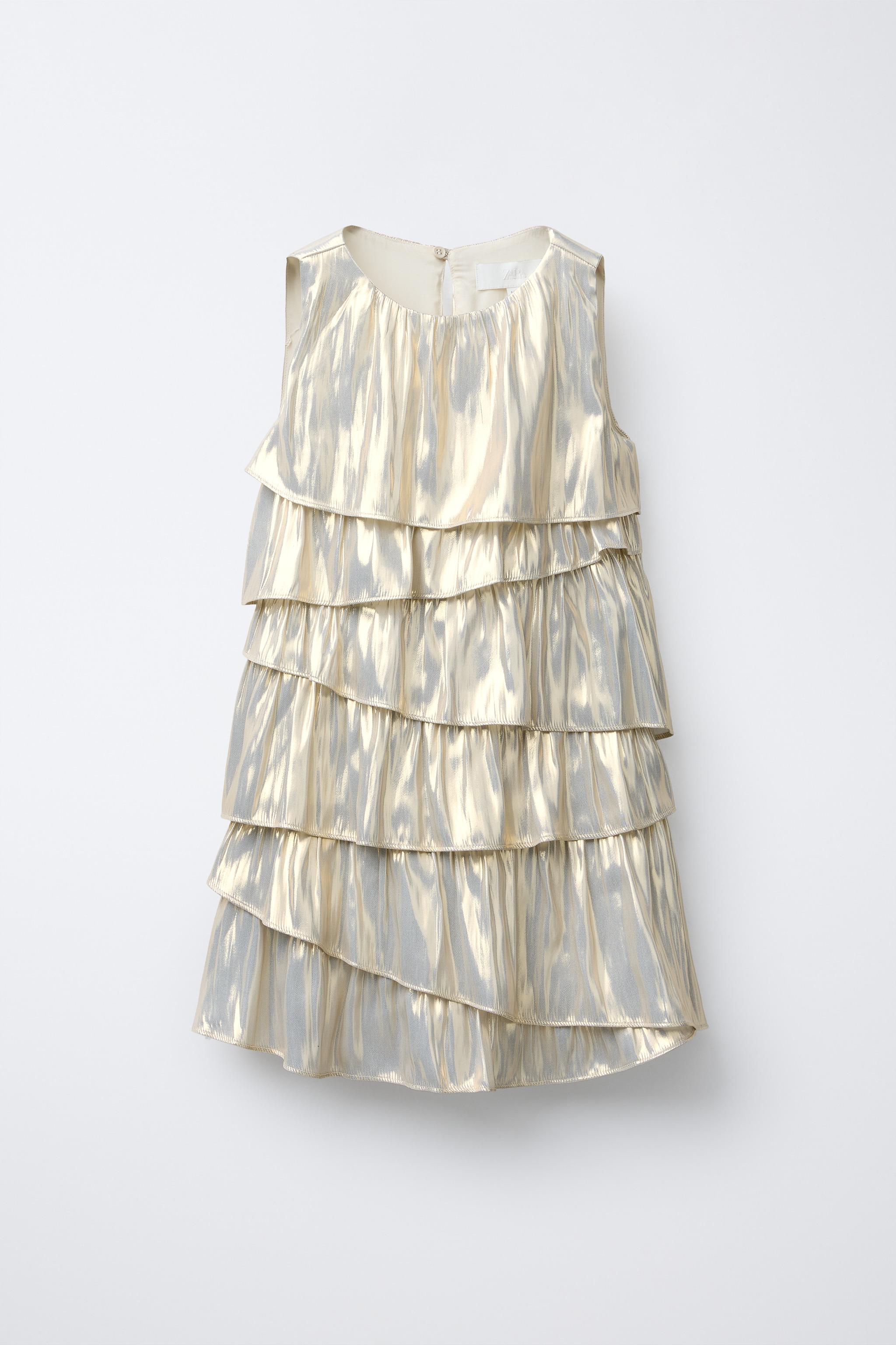METALLIC EFFECT RUFFLED DRESS