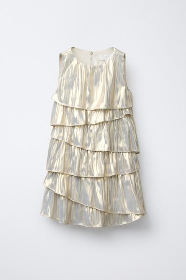 METALLIC EFFECT DRESS WITH RUFFLES - Golden by Zara - Image 0