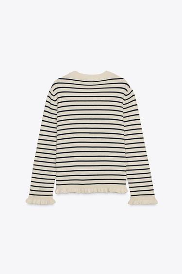 RUFFLE TRIM CARDIGAN - striped by Zara - Image 7