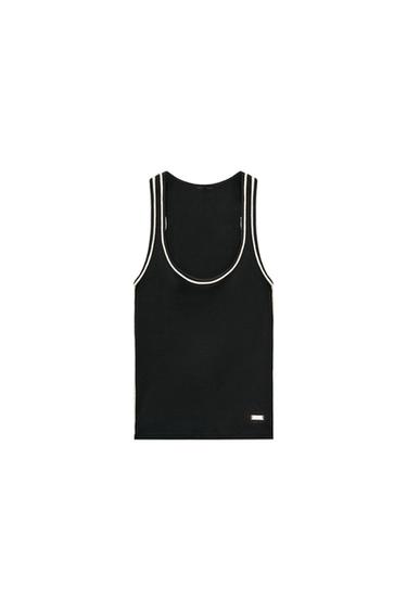 Zara CONTRAST PIPING TOP - Black