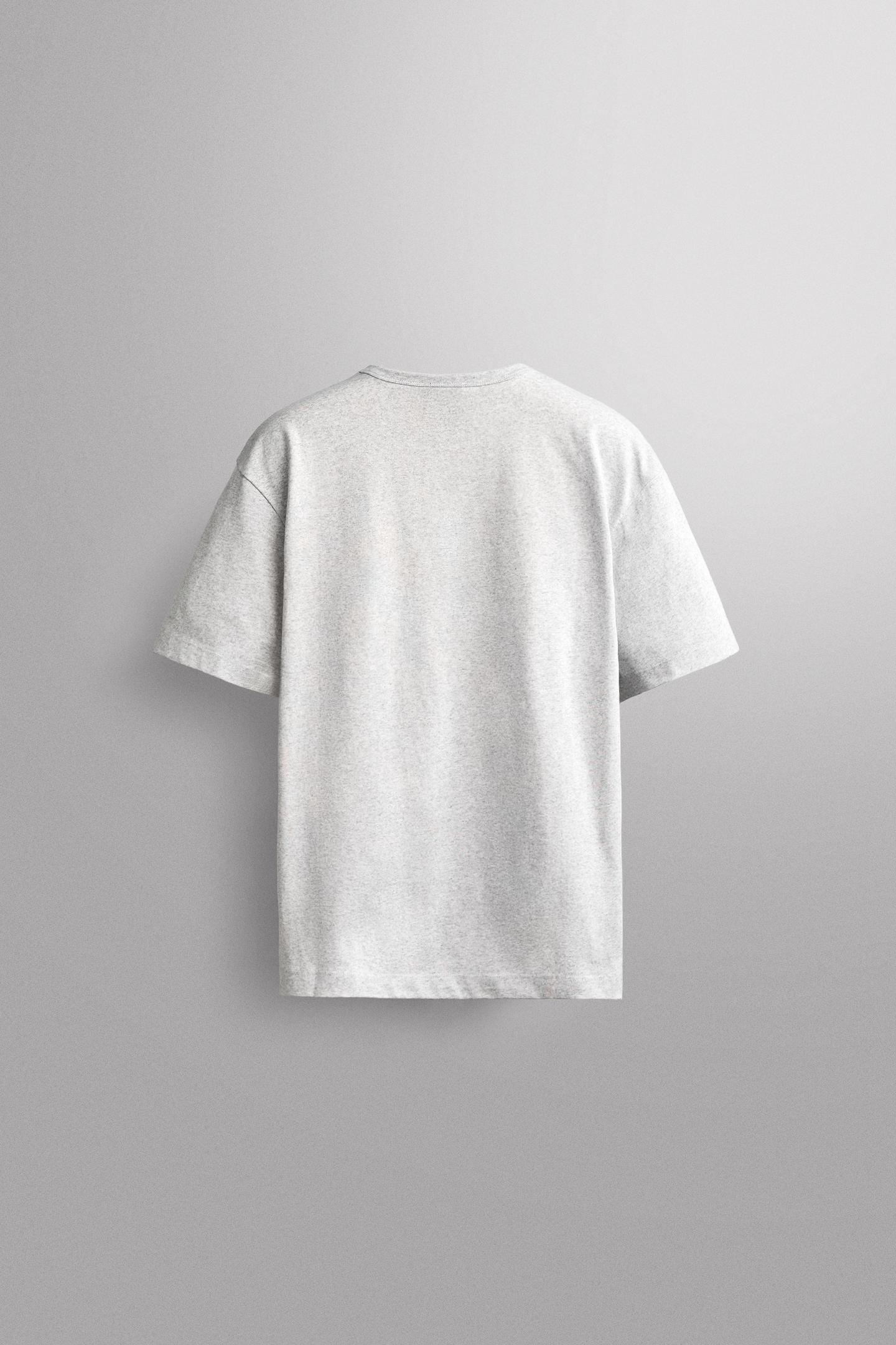 Мужская футболка Zara Printed Text Cotton, цвет: Серый меланжевый — фото 8