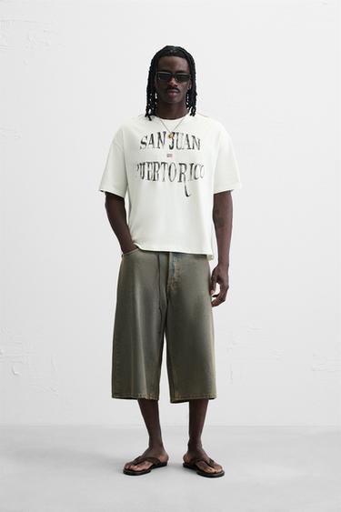 Zara FLAG EMBROIDERY T-SHIRT - Oyster-white