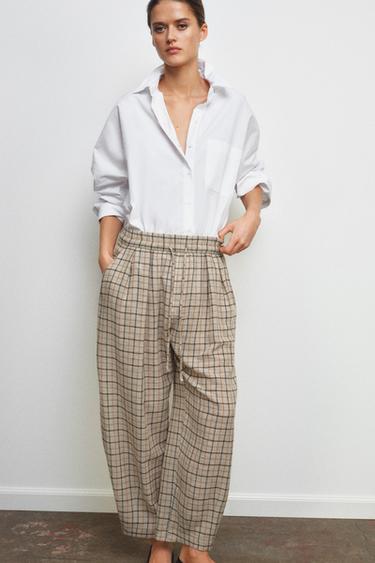 PANTALON À CARREAUX ZW COLLECTION - Beige de Zara - Image 2