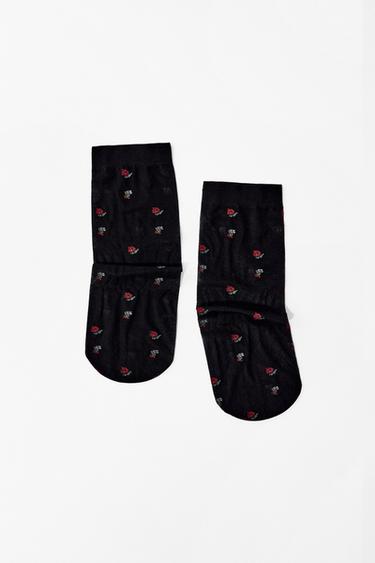 FLOWER PRINTED MID-CALF SOCKS - Black by Zara