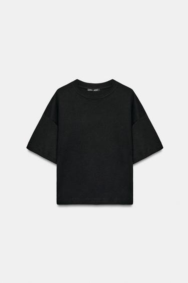 CAMISETA ALGODÓN MANGA CAPA - Negro de Zara