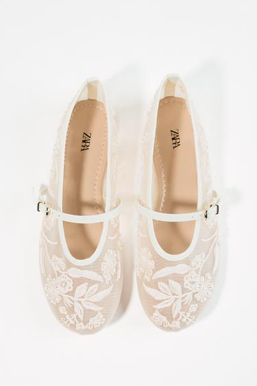EMBROIDERED MESH BALLERINAS - White by Zara