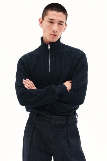 PURL KNIT SWEATER WITH ZIP - Navy blue by Zara