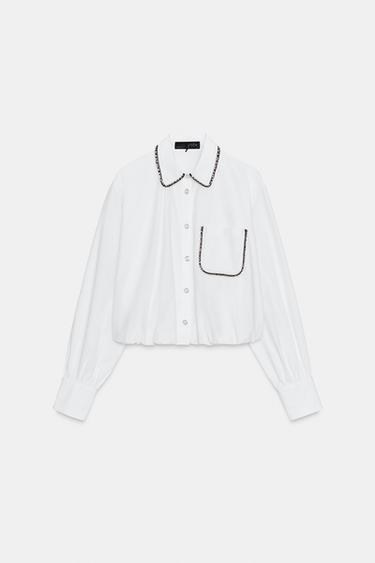 CHEMISE EN POPELINE AVEC ÉLÉMENTS DE FANTAISIE - Blanc de Zara - Image 4