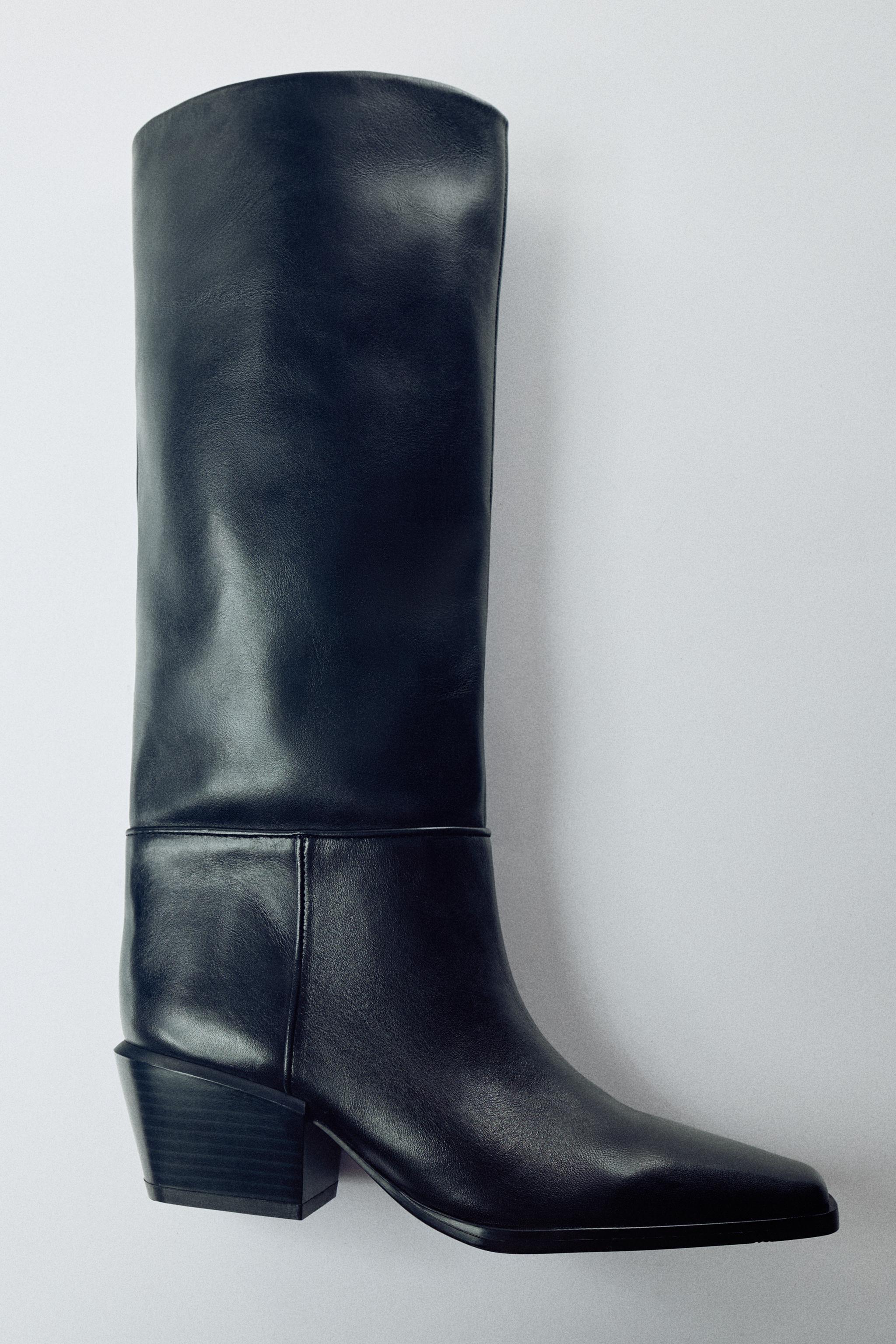 LEATHER BLOCK HEELED BOOTS