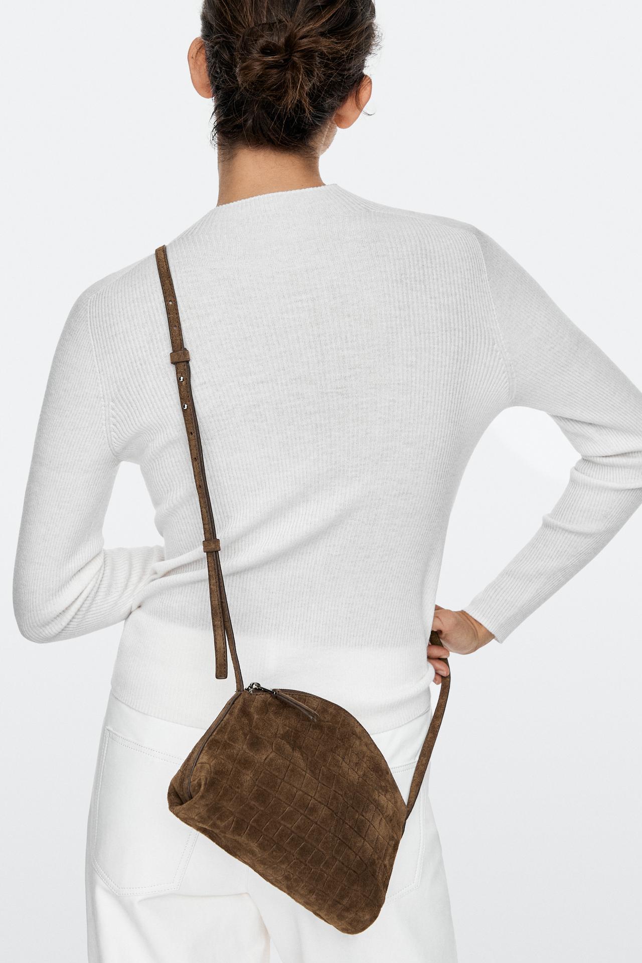 Split suede leather crossbody bag — Khaki