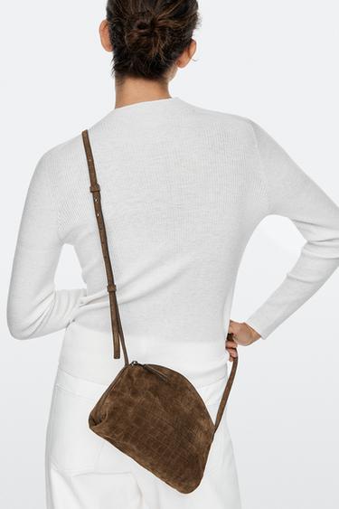 Split suede leather crossbody bag — Khaki 2