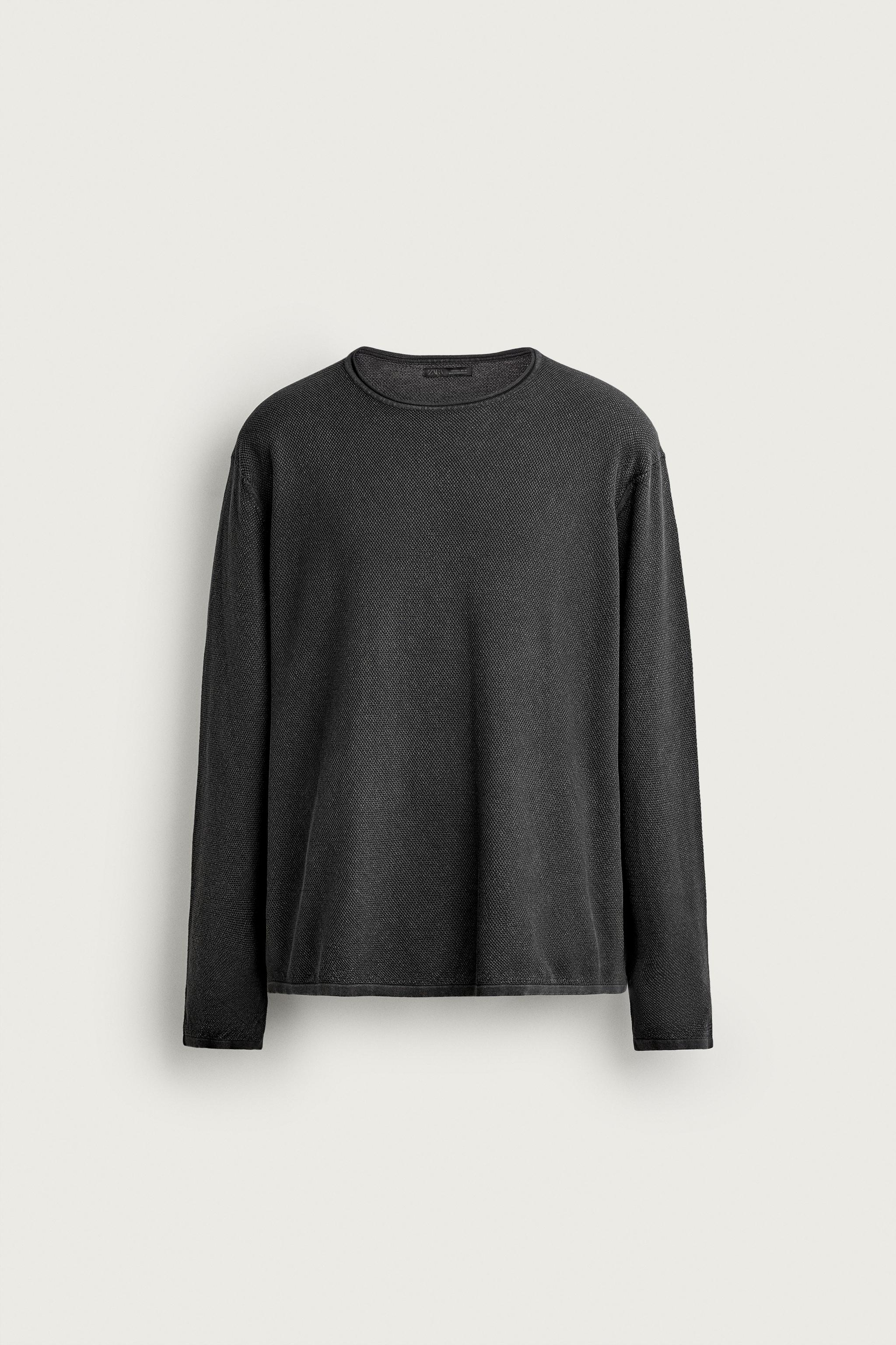 RELAXED FIT WASHED TEXTURE SWEATER — Faded black