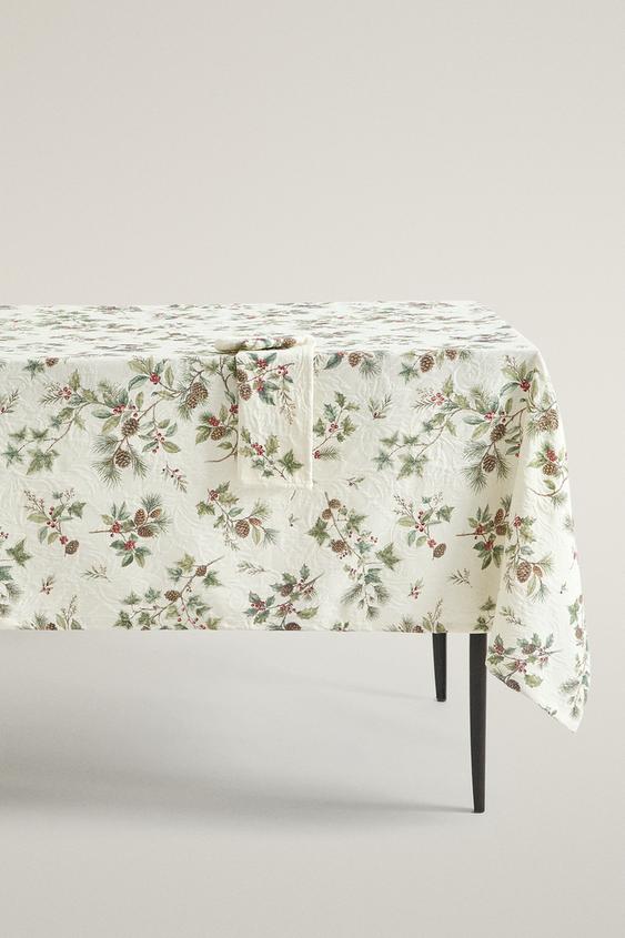 Zara JACQUARD COTTON CHRISTMAS TABLECLOTH - Green - Image 0