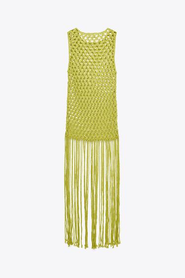 FRINGED CROCHET KNIT TOP - Lime by Zara - Image 7