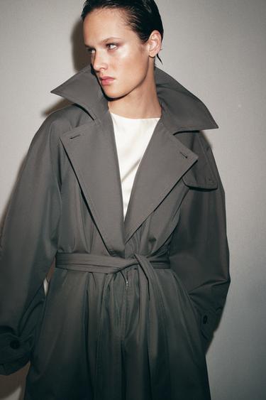 ZW COLLECTION OVERSIZE TRENCH COAT WITH BELT - Grey / Tan by Zara