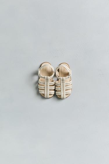 COTTON STRAPPY CAGE SANDALS - Ecru White by Zara