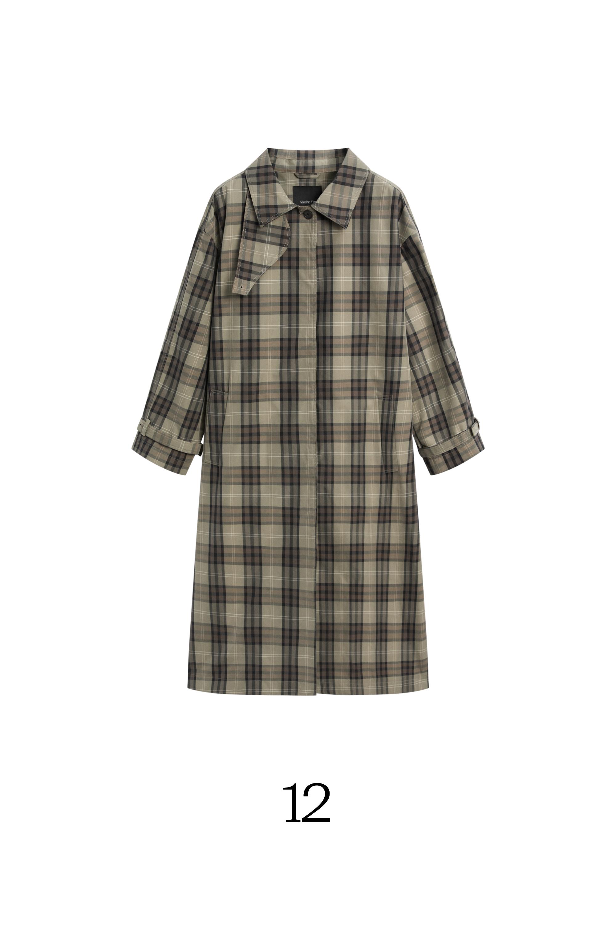 Long cotton blend plaid trench coat — crocodile