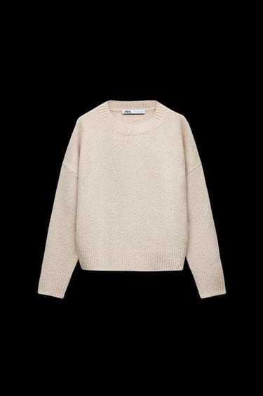 Zara BASIC SOFT KNIT SWEATER - Ecru