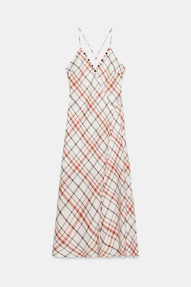 ROBE MI-LONGUE À CARREAUX ET LIN - Multicolore de Zara - Image 10