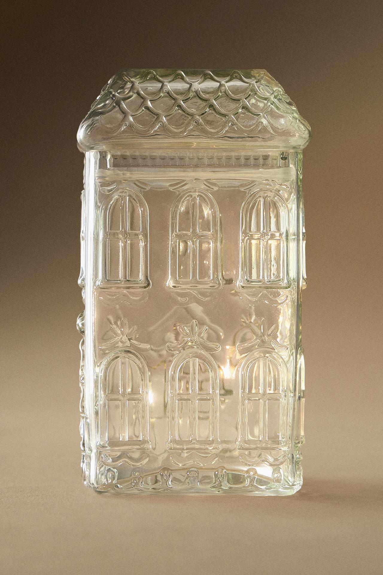 CHRISTMAS HOUSE GLASS COOKIE JAR — Greens
