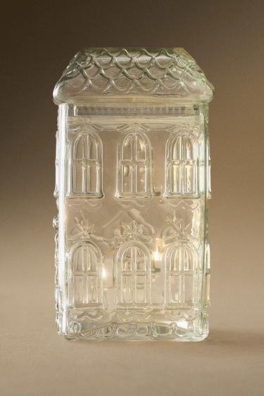 CHRISTMAS HOUSE GLASS COOKIE JAR — Greens 1