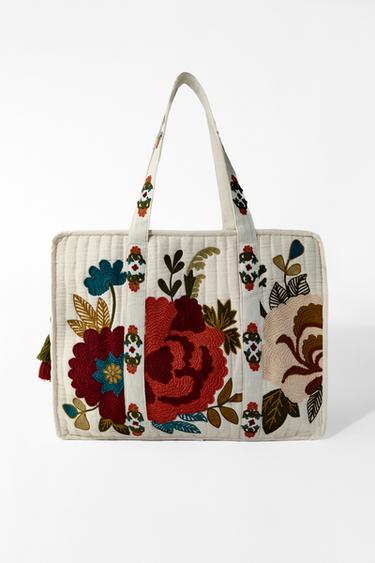 FLORAL EMBROIDERED QUILTED BAG - Ecru by Zara