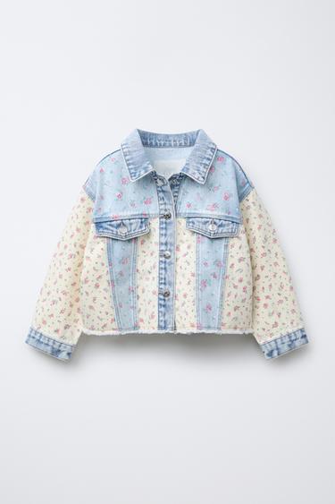 Zara TEKSAS JAKNA PATCHWORK CVETNI DEZEN – svetloplava