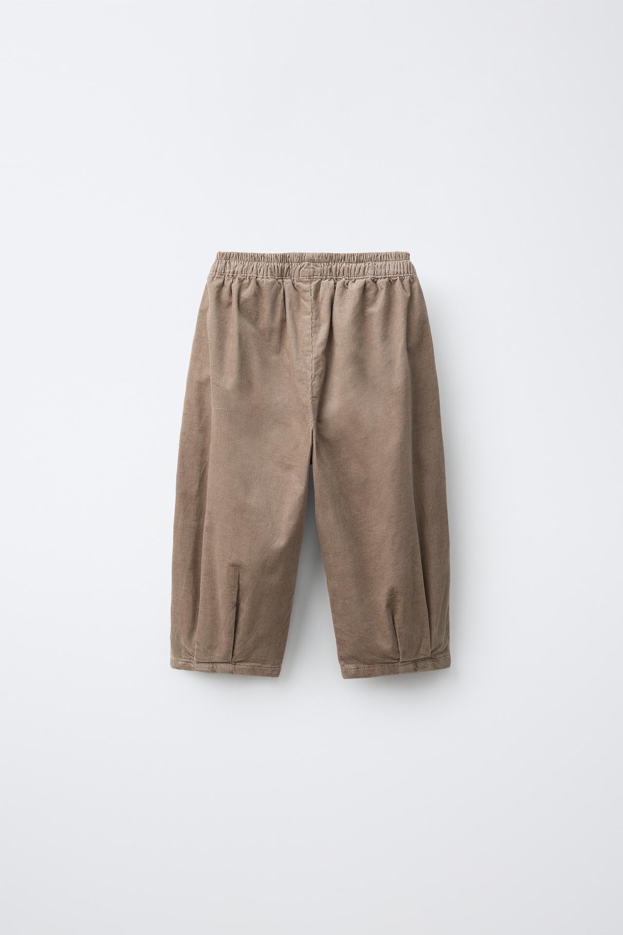 BALLOON FINE-WALE CORDUROY PANTS — Brown / Taupe