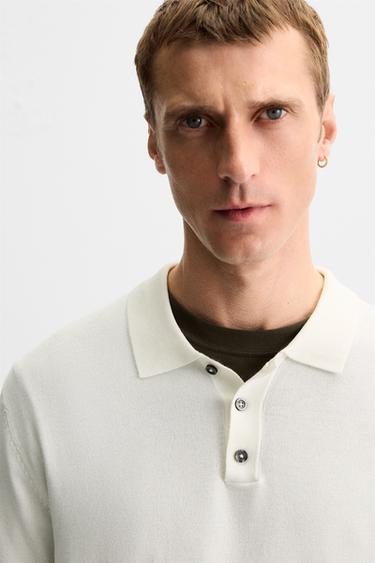 POLO EN MAILLE MÉLANGE VISCOSE - Blanc cassé de Zara - Image 4