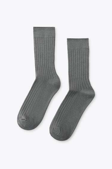 Zara RIBBED SOCKS WITH VISCOSE - Charcoal gray