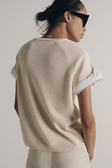 PULL EN MAILLE À MANCHES REVERS BIMATIÈRE - Écru de Zara - Image 1