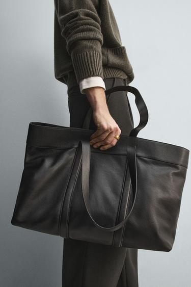 Zara LEATHER SHOPPER BAG - LIMITED EDITION - Black